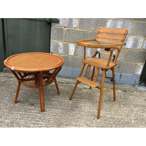 85 - Retro bamboo table and high chair