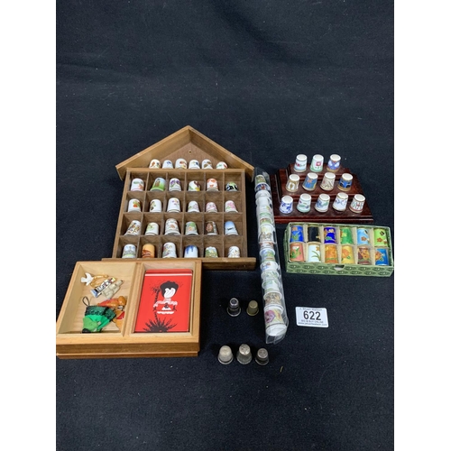 622 - Collection of thimbles, including 3 Hallmarked Silver and Boxed Set of Cloisonné thimbles