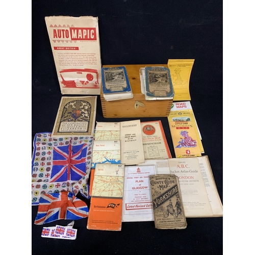 626 - Pine box, vintage maps, silk hankies and Coronation programme