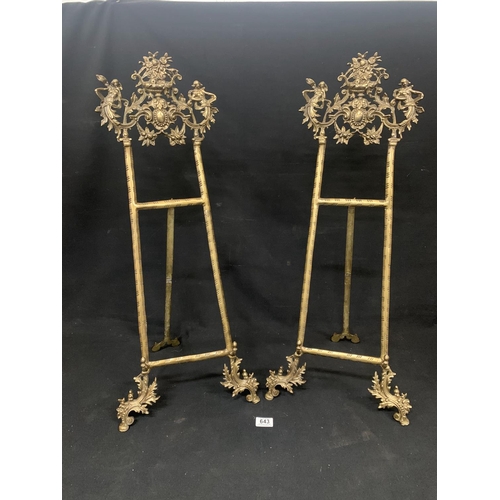 643 - Pair brass display easels, height 80cms