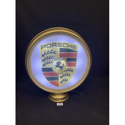 781 - Porsche illuminated double sided globe sign, height 48 cms, working