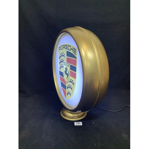 781 - Porsche illuminated double sided globe sign, height 48 cms, working