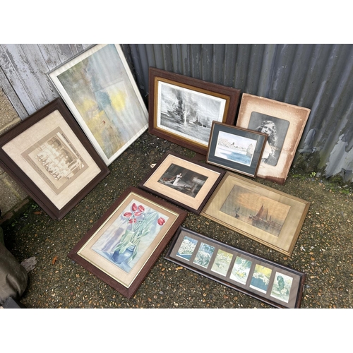 108 - A collection of oak framed and other vintage pictures