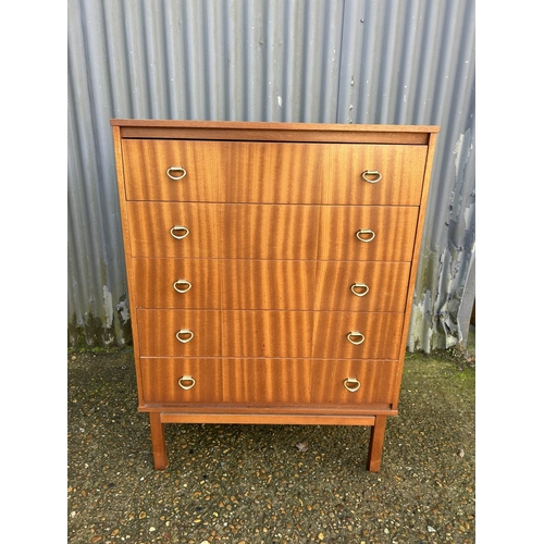 126 - A mid century teak tallboy chest of five 76x42x107