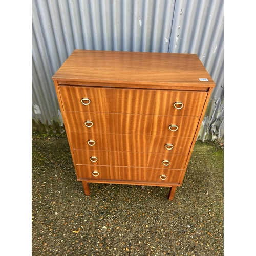 126 - A mid century teak tallboy chest of five 76x42x107