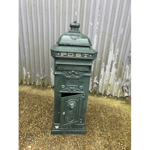 13 - Green aluminium post box height 100 cms, unlocked with no key