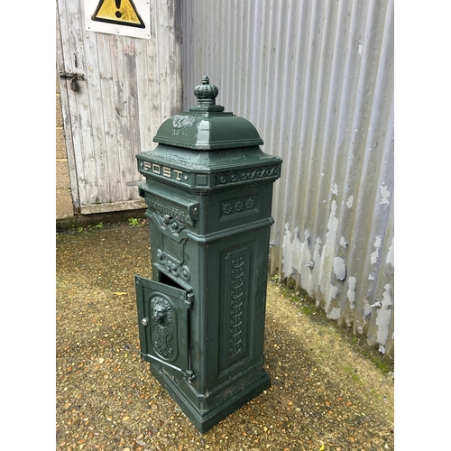 13 - Green aluminium post box height 100 cms, unlocked with no key