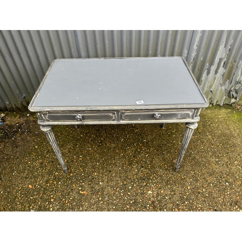 152 - A grey painted two drawer writing table 100x60x77