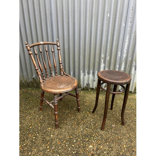 153 - A French bentwood chair and a stool