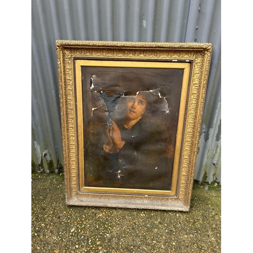 163 - A gilt framed oleograph of a girl praying A/F 86 x110 cms