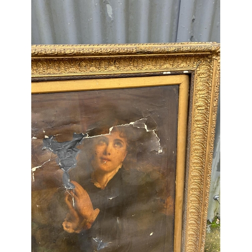 163 - A gilt framed oleograph of a girl praying A/F 86 x110 cms