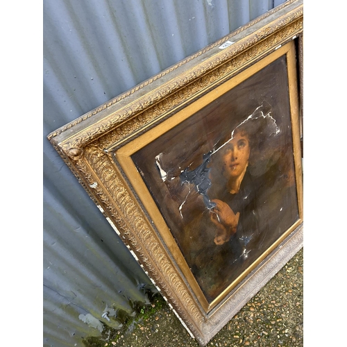 163 - A gilt framed oleograph of a girl praying A/F 86 x110 cms