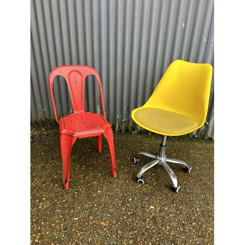 193 - A retro red chair and a yellow swivel chair