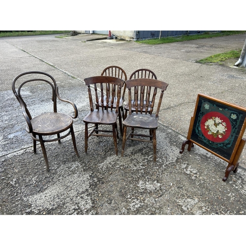 194 - Fire screen and collection of five chairs