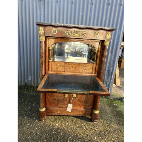 212 - A continental mahogany escritoire cabinet with drop front revealing satinwood interior, fitted with ... 