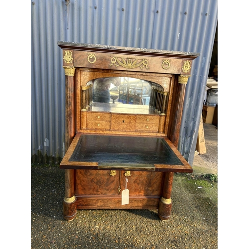 212 - A continental mahogany escritoire cabinet with drop front revealing satinwood interior, fitted with ... 