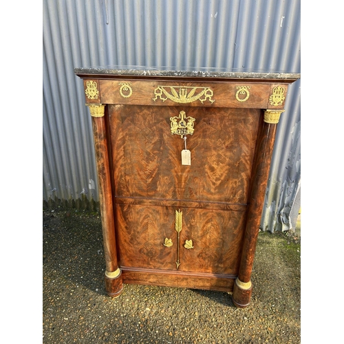 212 - A continental mahogany escritoire cabinet with drop front revealing satinwood interior, fitted with ... 