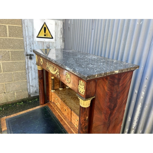 212 - A continental mahogany escritoire cabinet with drop front revealing satinwood interior, fitted with ... 