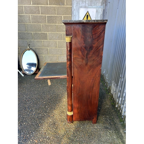 212 - A continental mahogany escritoire cabinet with drop front revealing satinwood interior, fitted with ... 