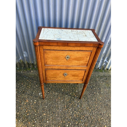 218 - A French mahogany two drawer chest with marble top  57x28x90