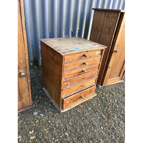 223 - Two pine single door cupboards and a chest of six drawers