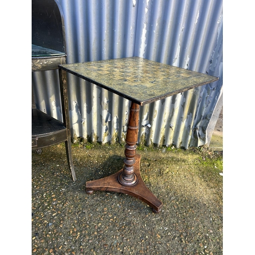 226 - A painted rosewood games table and a corner washstand