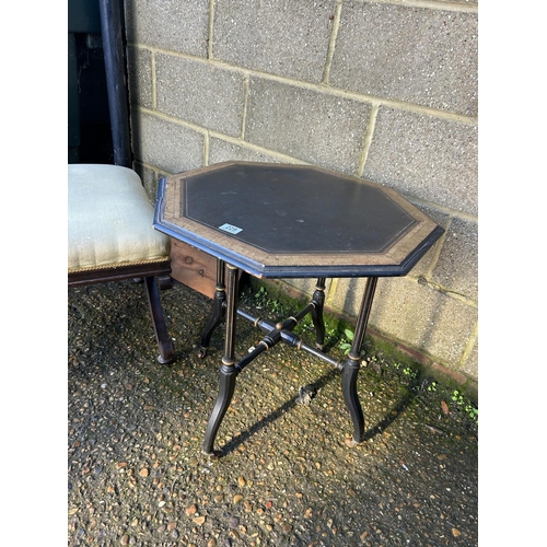 229 - An ebonised walnut occasional table together with a mahogany x frame stool