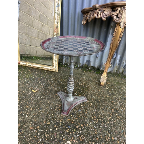 69 - Floral wall mirror, gold gilt hall table and an occasional table