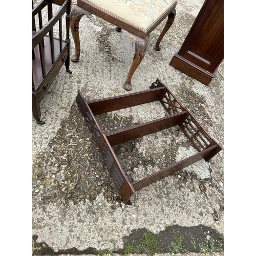 78 - Mahogany bedside, stool, book rack and wall shelf