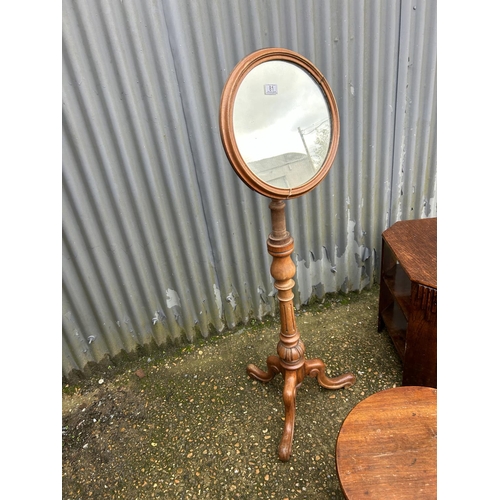 81 - Mahogany shaving mirror together with oak book table and oak occasional table