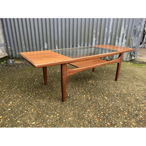 92 - A g plan coffee table with drop in glass top 138x45x38