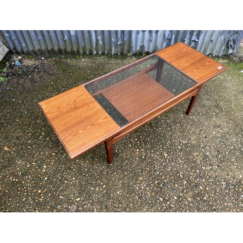 92 - A g plan coffee table with drop in glass top 138x45x38