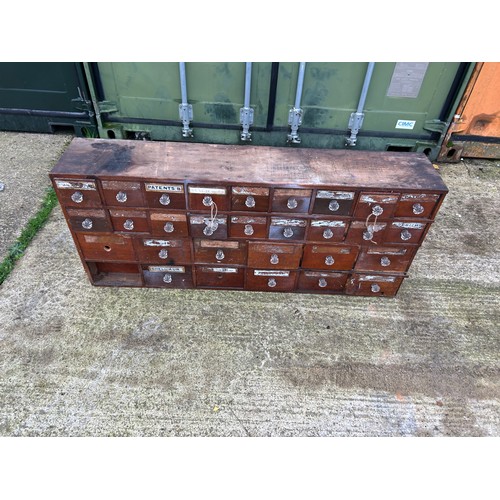 81A - A bank of vintage haberdashery drawers 145cm wide