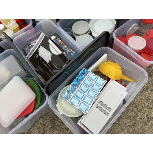 268A - 13 large plastic boxes and two bags kitchenware etc