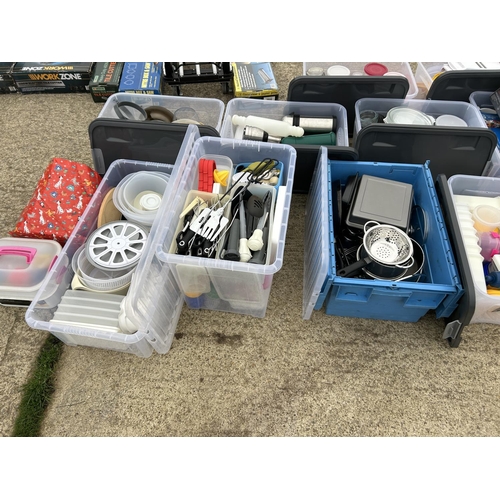 268A - 13 large plastic boxes and two bags kitchenware etc