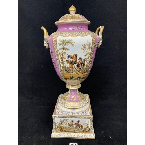 907 - Antique Vienna style pedestal vase on separate plinth, decoration after Angelica Kauffman, height 62... 