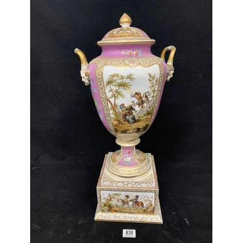 907 - Antique Vienna style pedestal vase on separate plinth, decoration after Angelica Kauffman, height 62... 