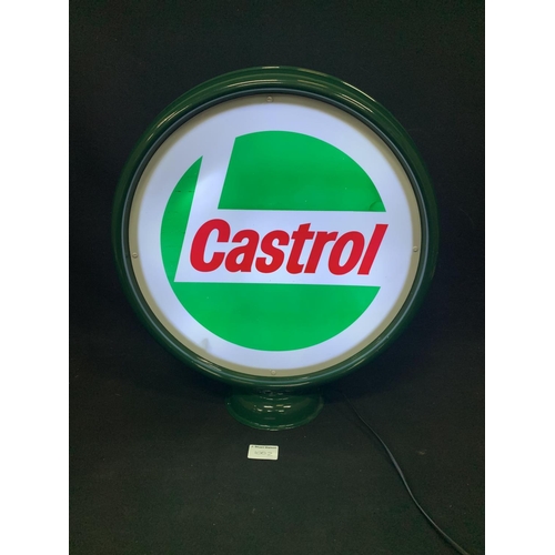 908 - Illuminated Castrol Double Sided Garage Lamp, height 48 cms