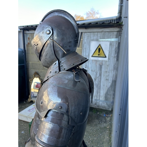 127 - A wearable full suit of armour with sword set on mannequin stand