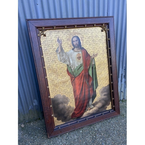 133 - A early 1900's oak framed and gold gilt oil of Jesus Christ 155x120