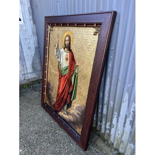 133 - A early 1900's oak framed and gold gilt oil of Jesus Christ 155x120