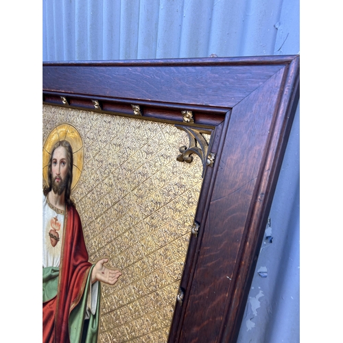 133 - A early 1900's oak framed and gold gilt oil of Jesus Christ 155x120