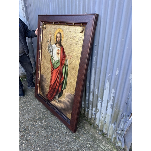 133 - A early 1900's oak framed and gold gilt oil of Jesus Christ 155x120