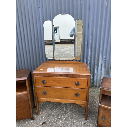 196 - Oak dressing chest and 2 oak bedsides