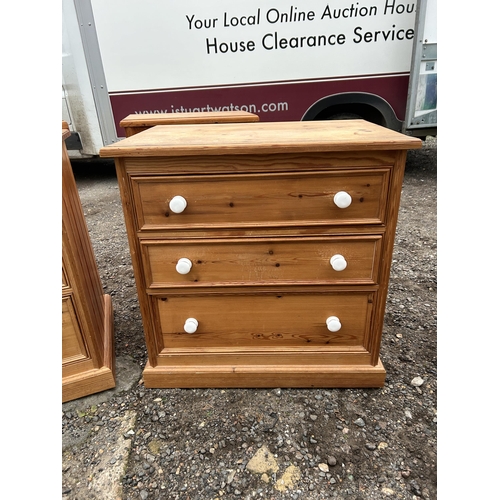 243 - A pine bedroom pair, consisting  of dressing chest and chest of three drawers