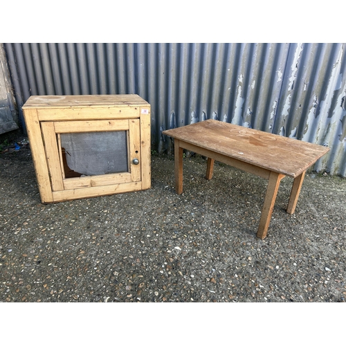 38 - A vintage pine meat safe together with a small oak occasional table