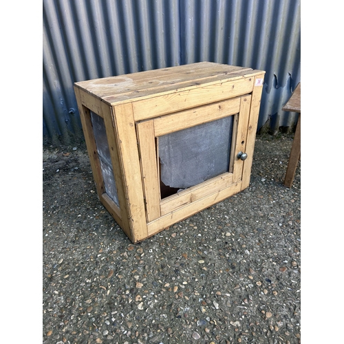 38 - A vintage pine meat safe together with a small oak occasional table