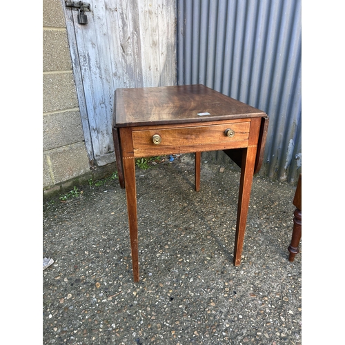 51 - A mahogany campaign style chair together with mahogany Pembroke table