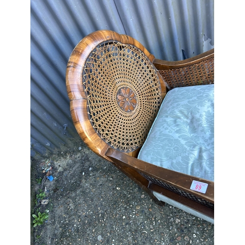 68 - A pair of Edwardian begere salon chairs with blue cushion seats