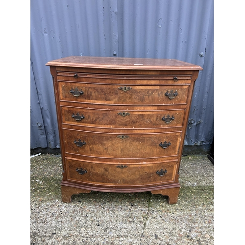 7 - A repro walnut bow front bachelors chest of drawers 70x50x 80